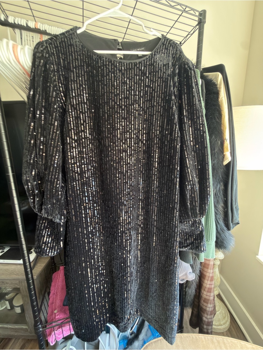 Lane Bryant Black Sequined Long-Sleeve Shift Dress
